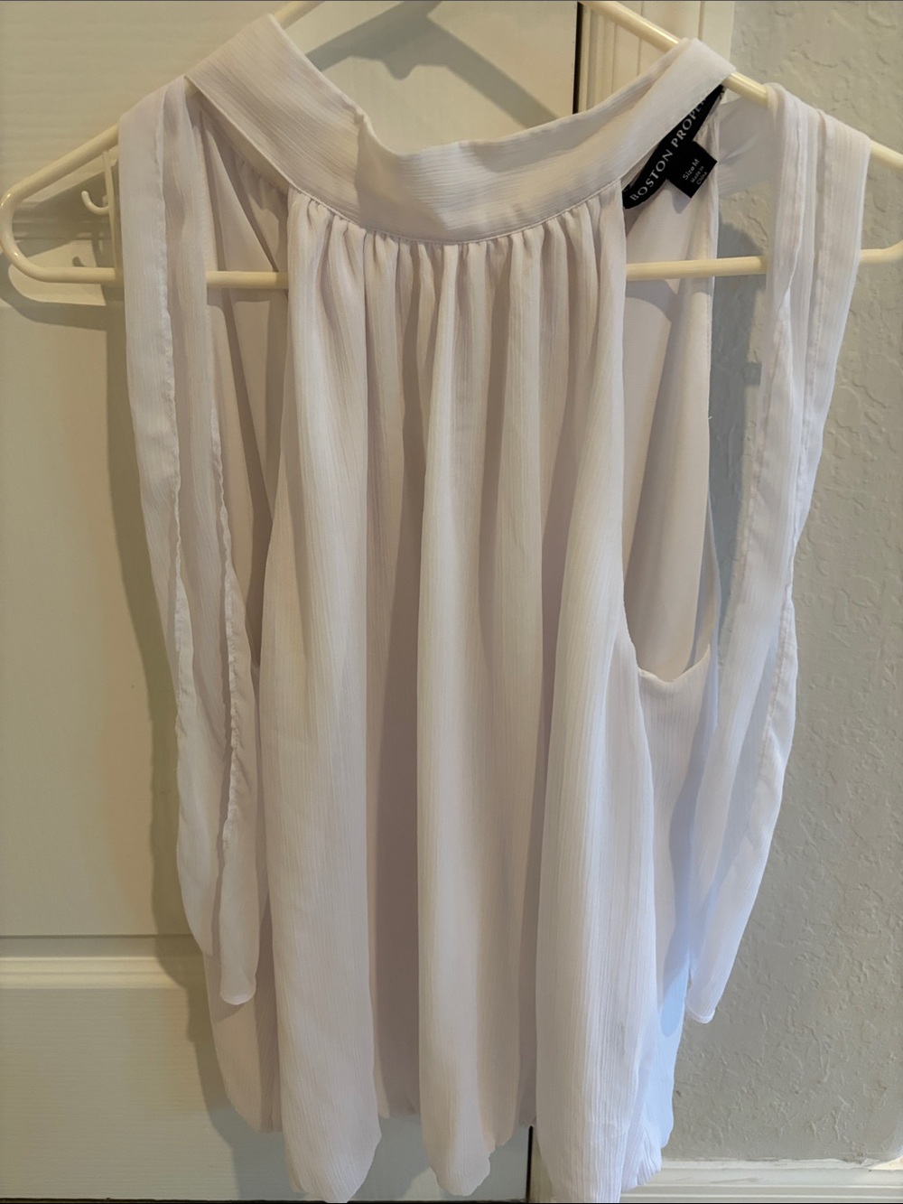 Boston Proper White Sleeveless Pleated Neck Blouse